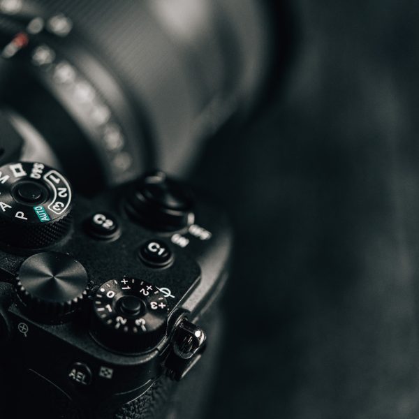 Camera on a dark background